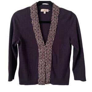 Tory Burch Wool Purple Sequin Wild Plum Leah Quarter Sleeve Cardigan Women Small